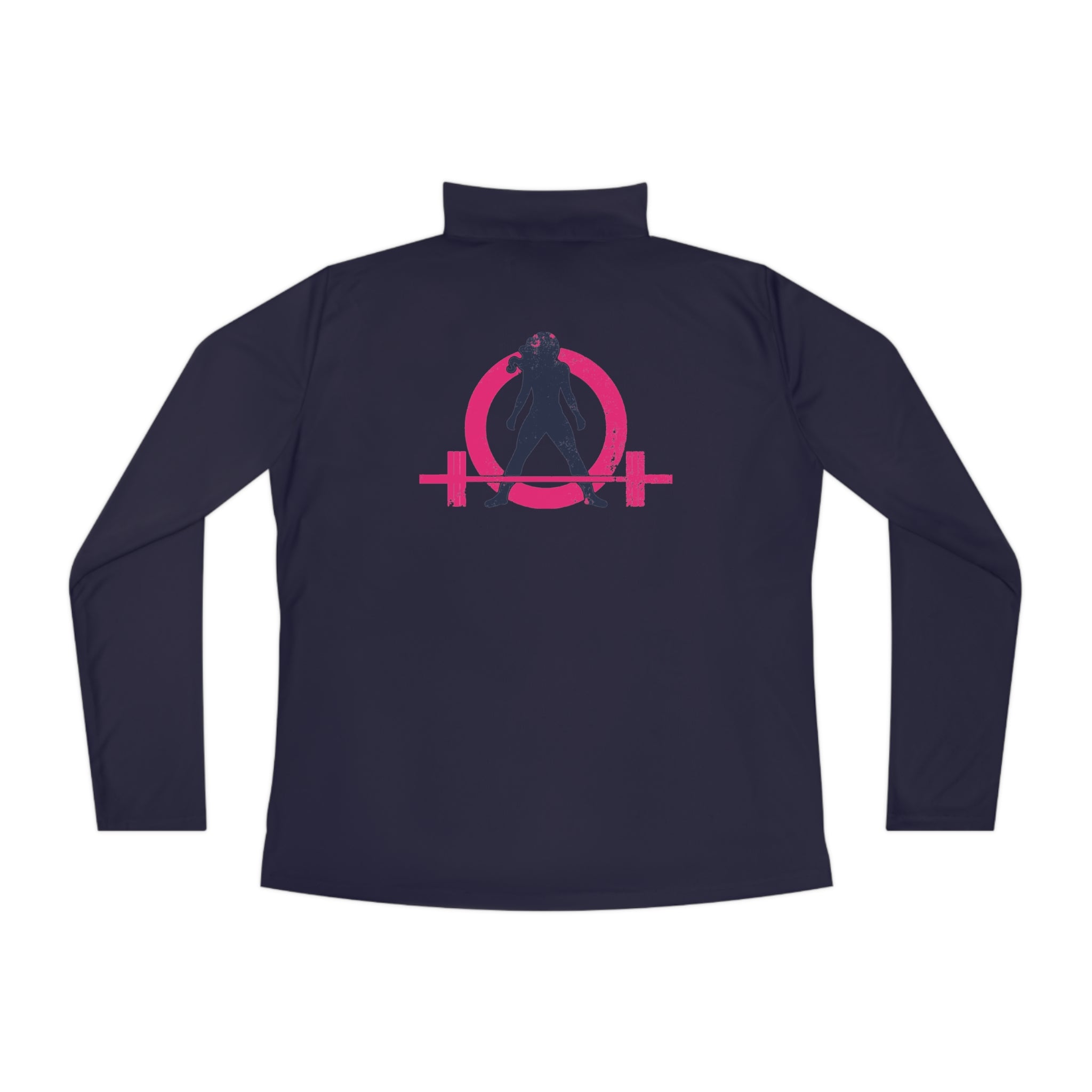 Ladies Quarter-Zip Pullover - White Distressed Logo