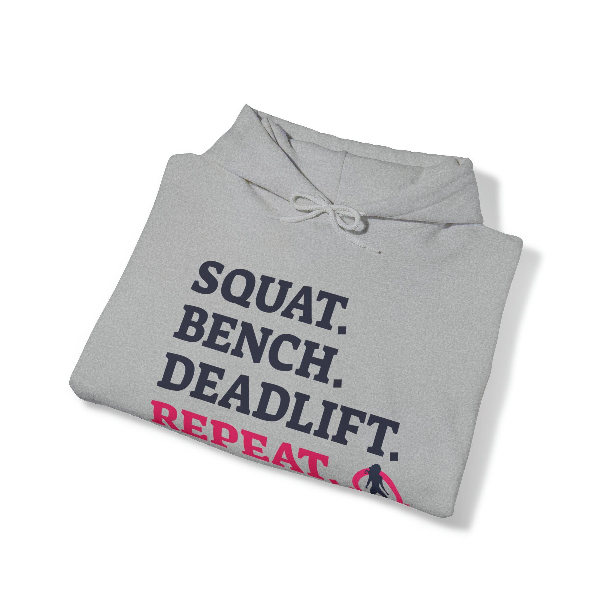 Squat Bench Deadlift Repeat - Unisex Heavy Blend Hooded Sweatshirt - Light WWLW Logo - Pink- Plain Black