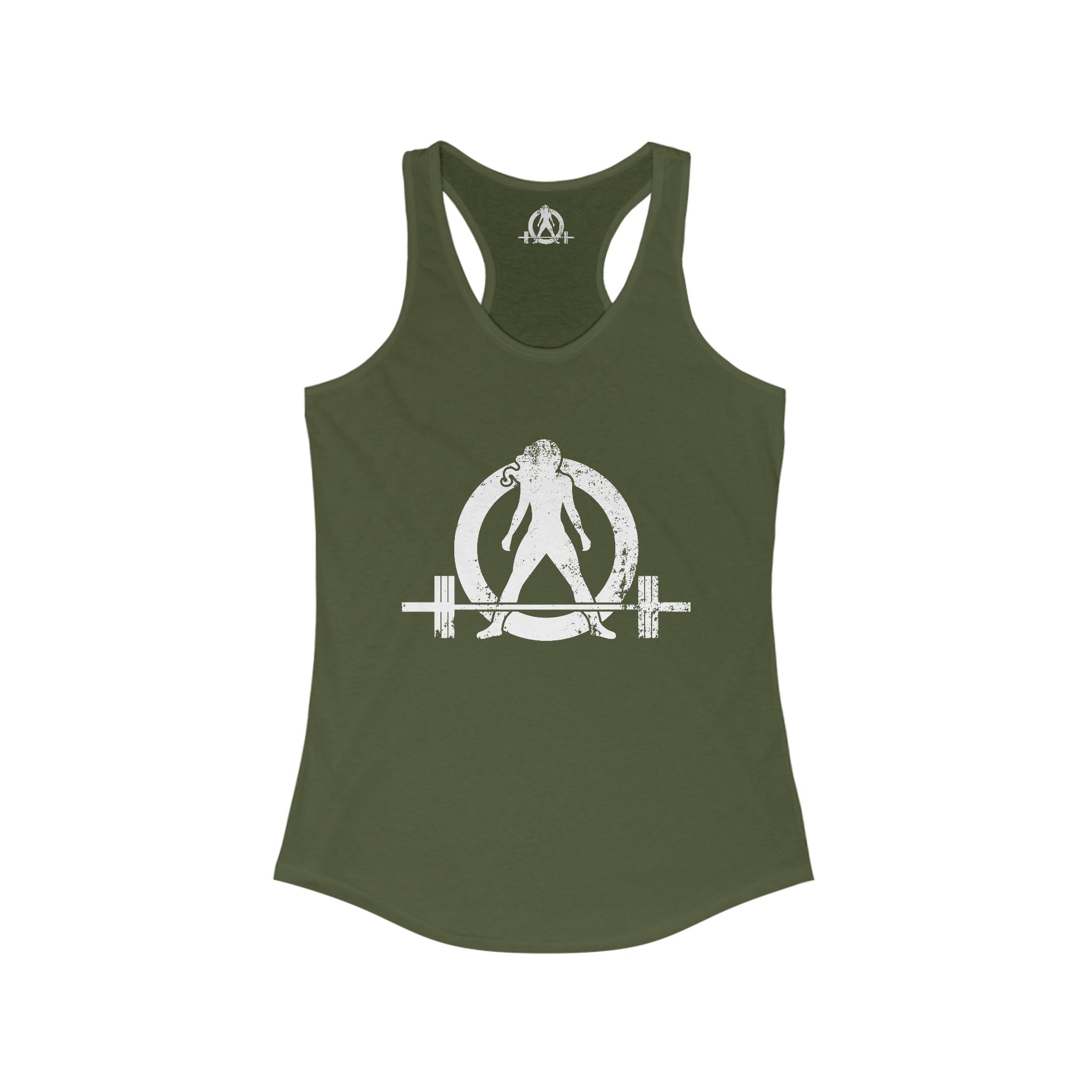 Distressed - Simple - Women's Ideal Racerback Tank - White Distressed Logo Front - Plain Back