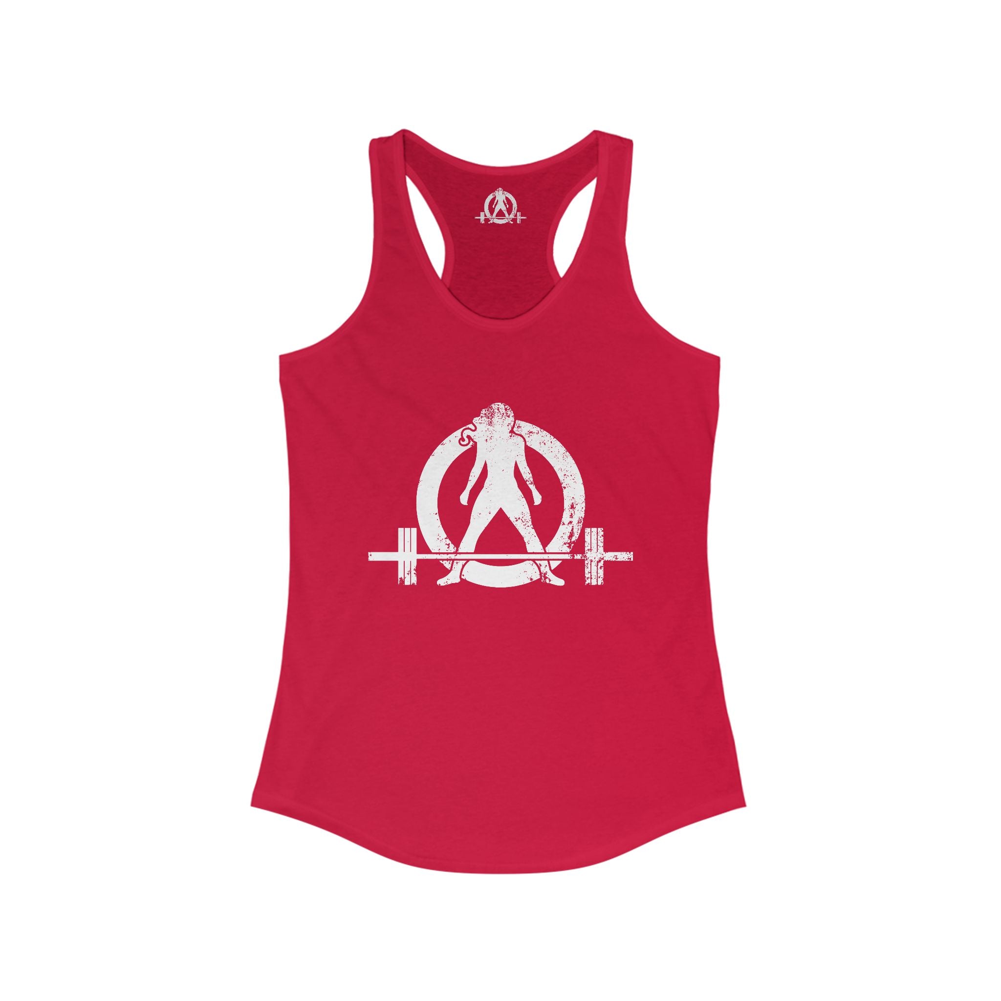 Distressed - Simple - Women's Ideal Racerback Tank - White Distressed Logo Front - Plain Back