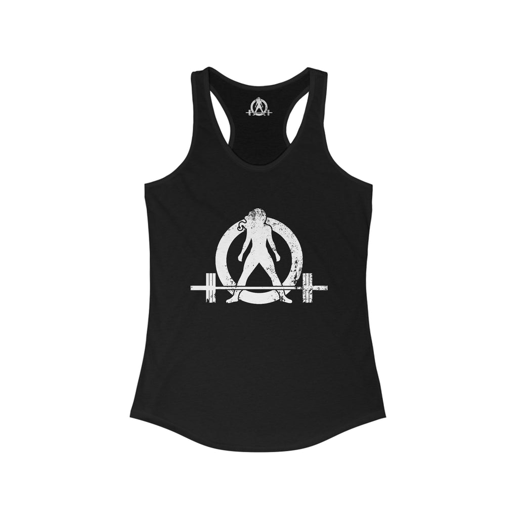 Distressed - Simple - Women's Ideal Racerback Tank - White Distressed Logo Front - Plain Back