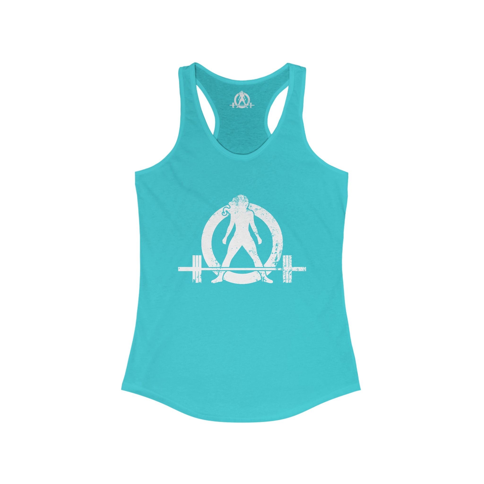 Distressed - Simple - Women's Ideal Racerback Tank - White Distressed Logo Front - Plain Back