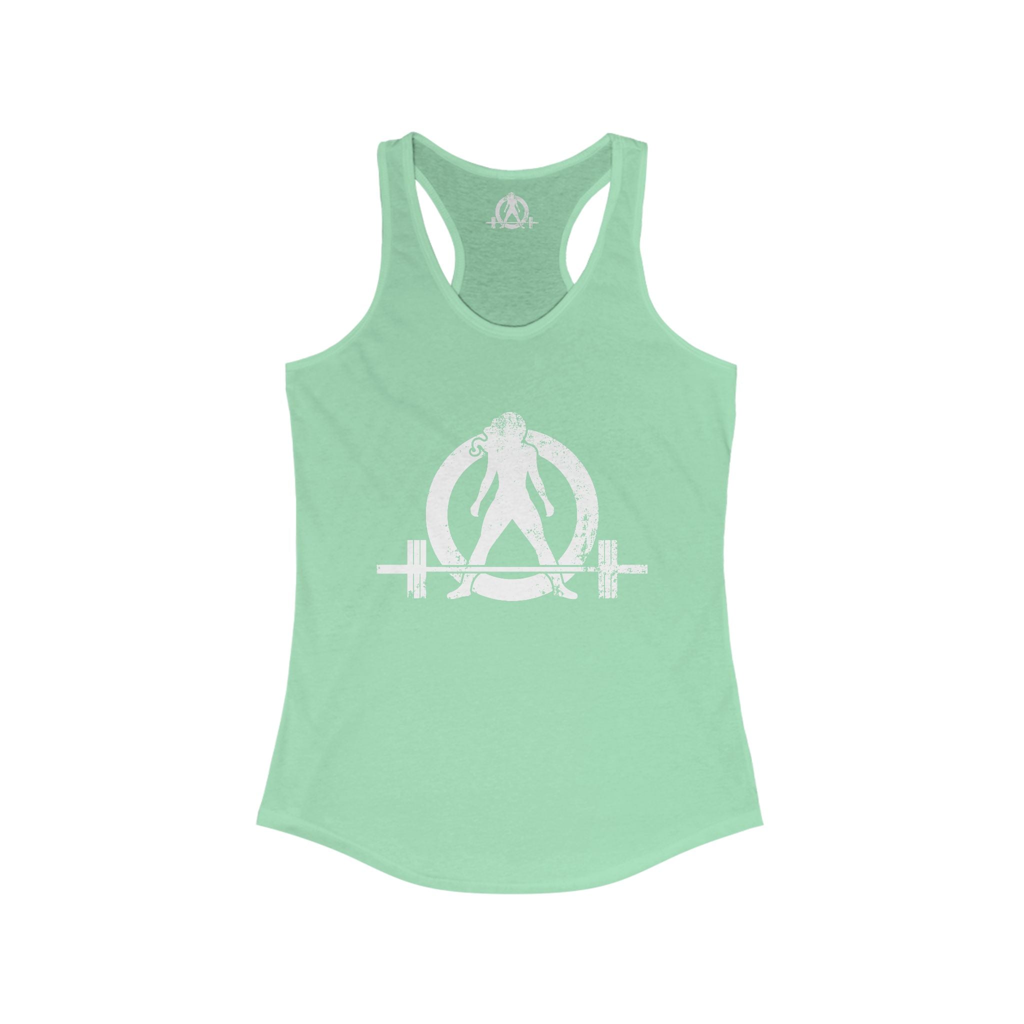 Distressed - Simple - Women's Ideal Racerback Tank - White Distressed Logo Front - Plain Back