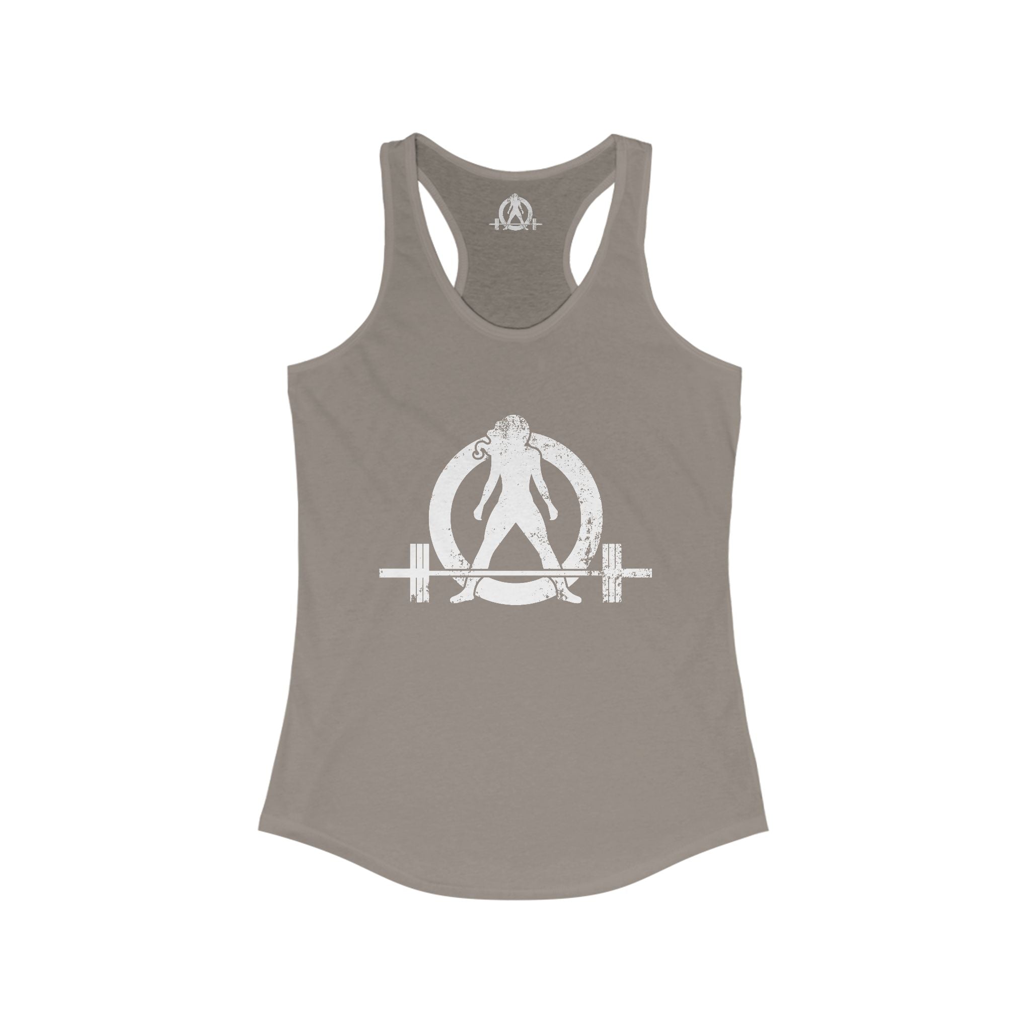 Distressed - Simple - Women's Ideal Racerback Tank - White Distressed Logo Front - Plain Back