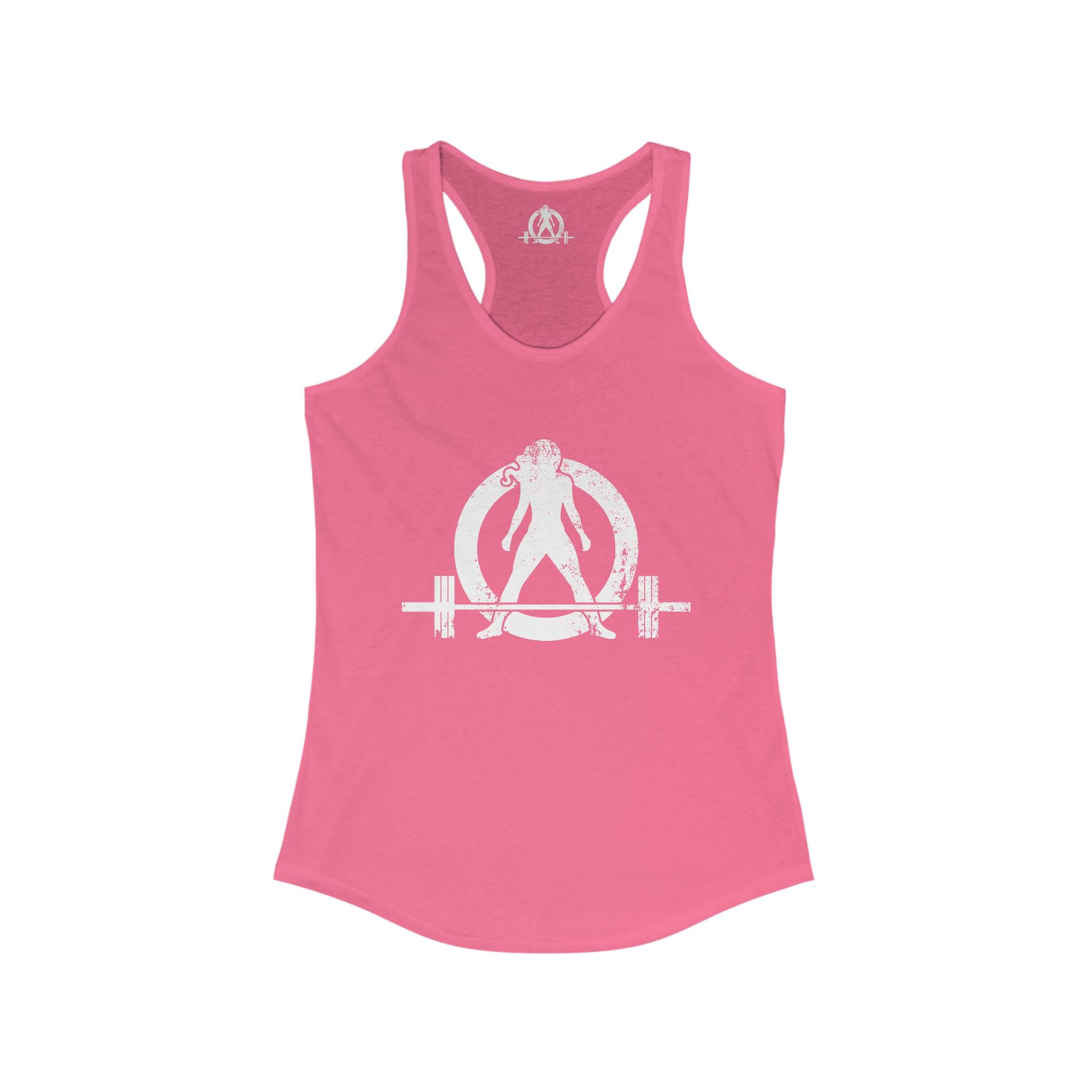 Distressed - Simple - Women's Ideal Racerback Tank - White Distressed Logo Front - Plain Back