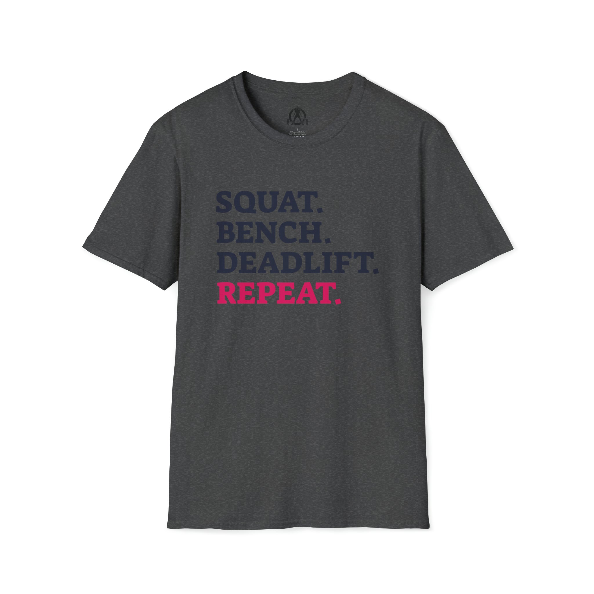 Squat Bench Deadlift Repeat - Unisex Softstyle T-Shirt - Pink - Plain Back