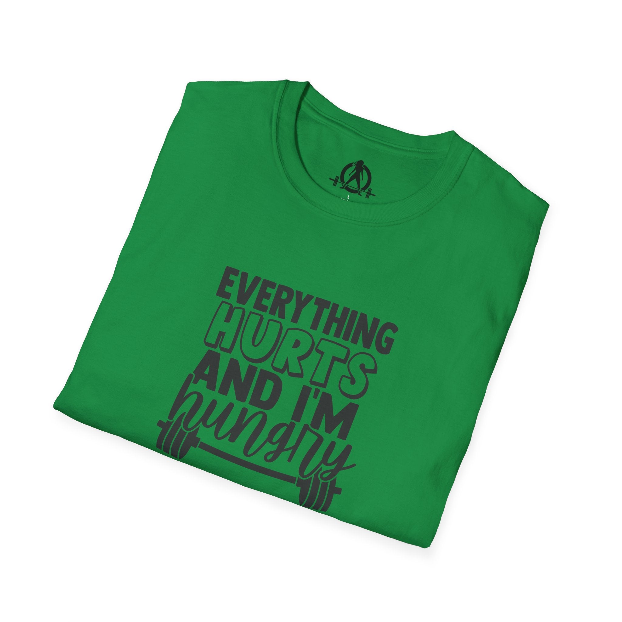 Everything Hurts & I'm Hungry - Unisex Softstyle T-Shirt - Black Print on Front Plain Back