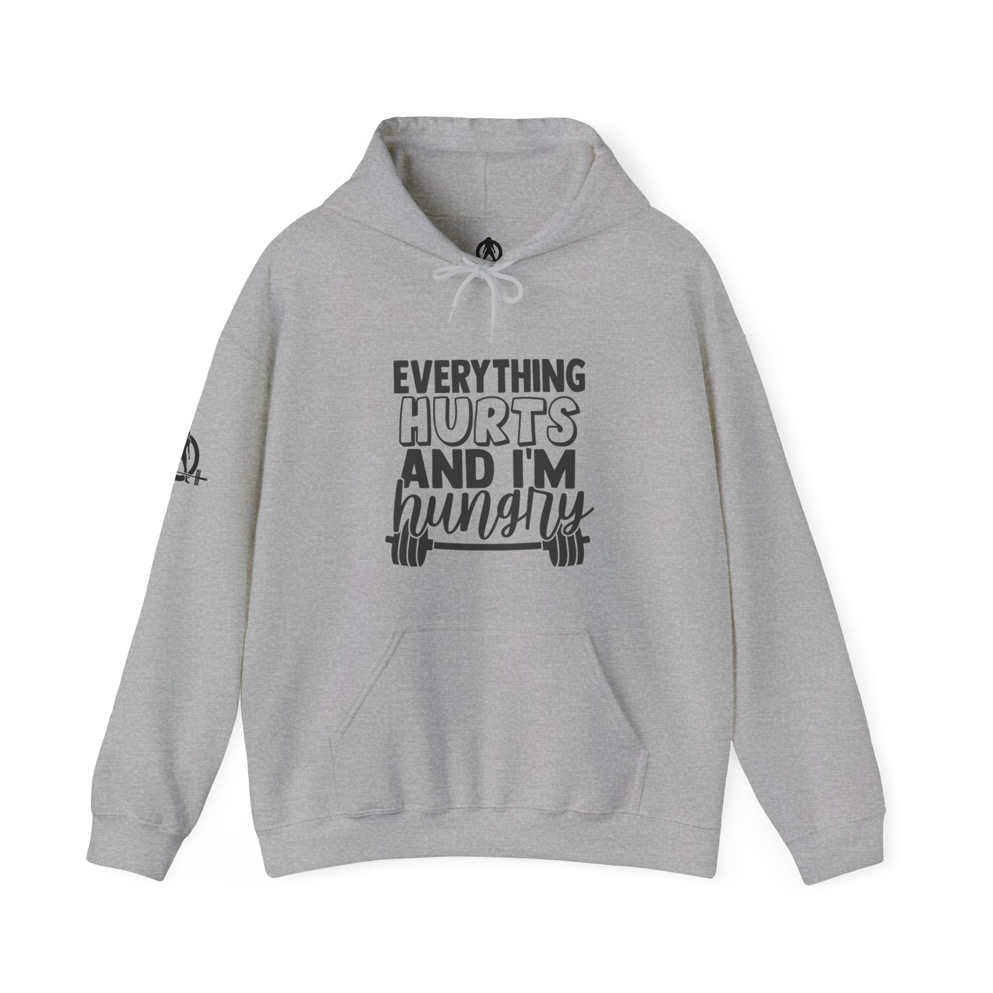 Everything Hurts & I'm Hungry  - Unisex Heavy Blend Hooded Sweatshirt  - Black Print Front/Arm