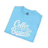 Coffee & Barbells - Unisex Softstyle T-Shirt - White Print on Front Plain Back