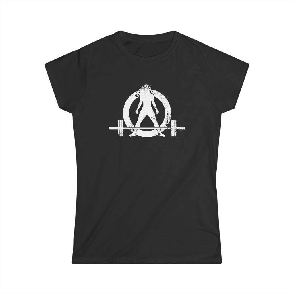Lift Heavy Shit - Women's Softstyle Tee - White Distressed Logo + Print On Back