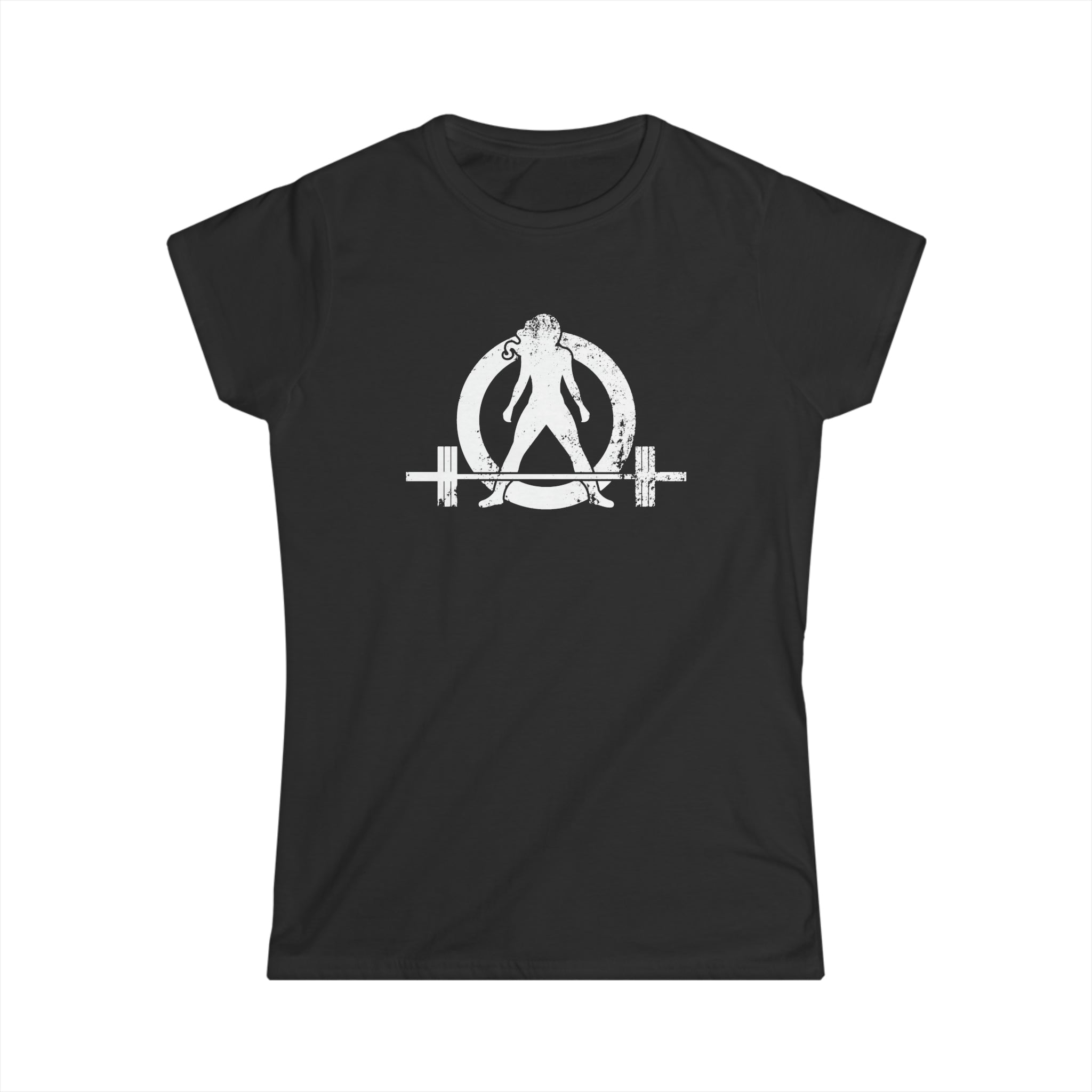 Lift Heavy Shit - Women's Softstyle Tee - White Distressed Logo + Print On Back