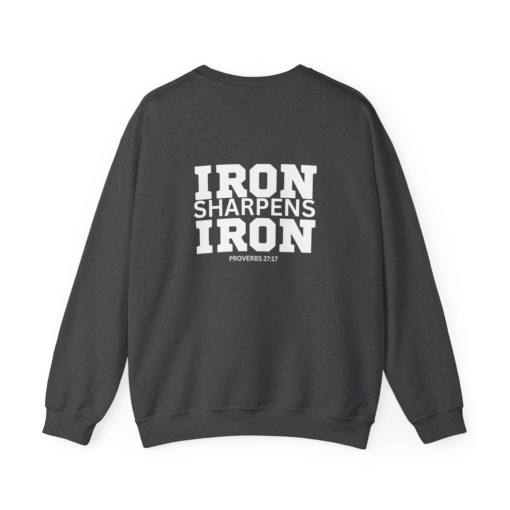 Iron Sharpens Iron - Unisex Heavy Blend™ Crewneck Sweatshirt - Front White Logo - Print on Front & Back