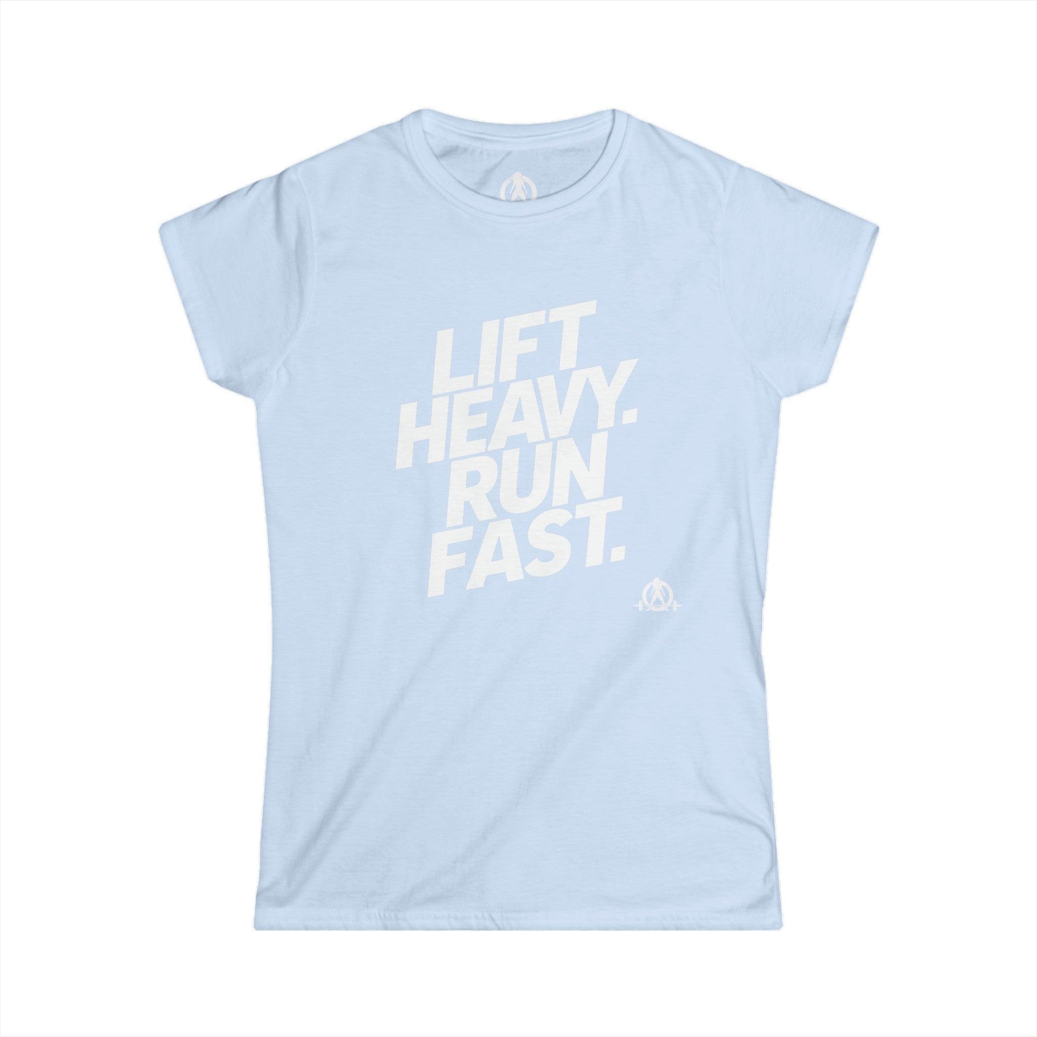 Lift Heavy Run Fast - Women's Softstyle Tee - White Front Logo
