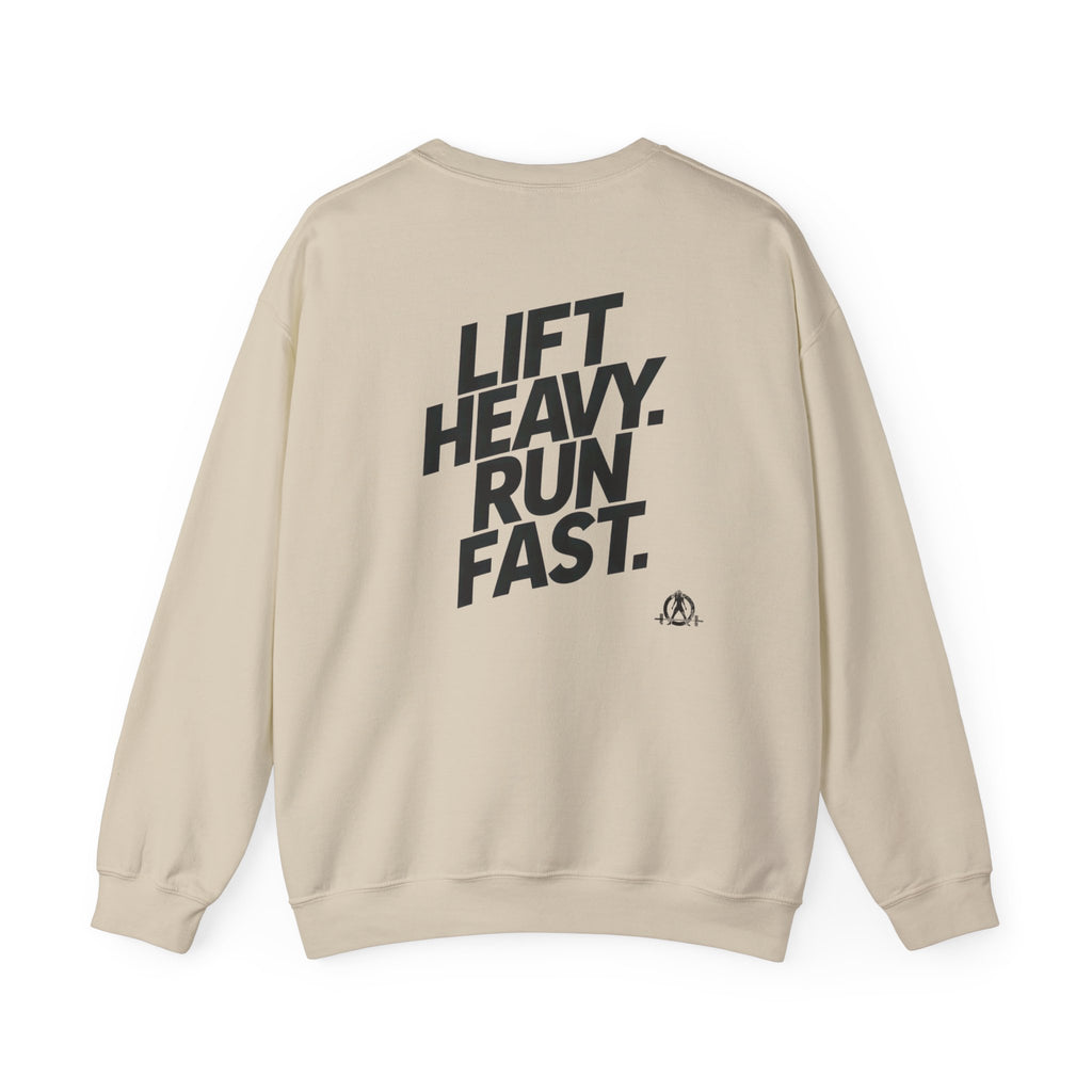 Lift Heavy Run Fast - Unisex Heavy Blend™ Crewneck Sweatshirt - Black Logo Front & Back