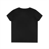 Ladies' V-Neck T-Shirt - Distressed Black Logo