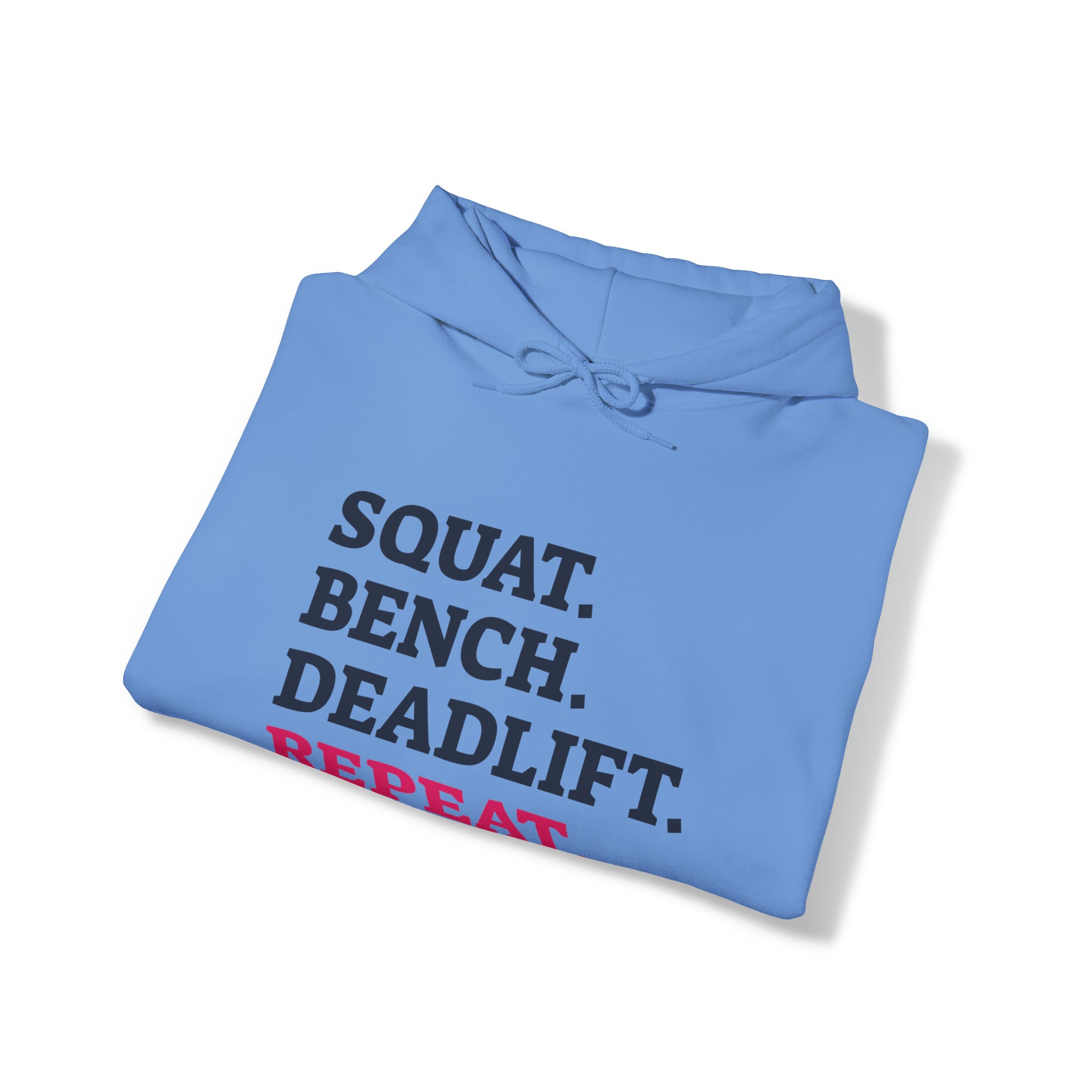 Squat Bench Deadlift Repeat - Unisex Heavy Blend Hooded Sweatshirt - Light Logo - Pink- Plain Black