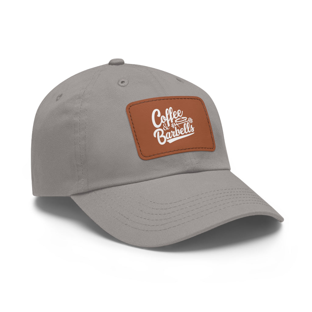 Coffee & Barbells - Dad Hat with Leather Patch (Rectangle) - White Font