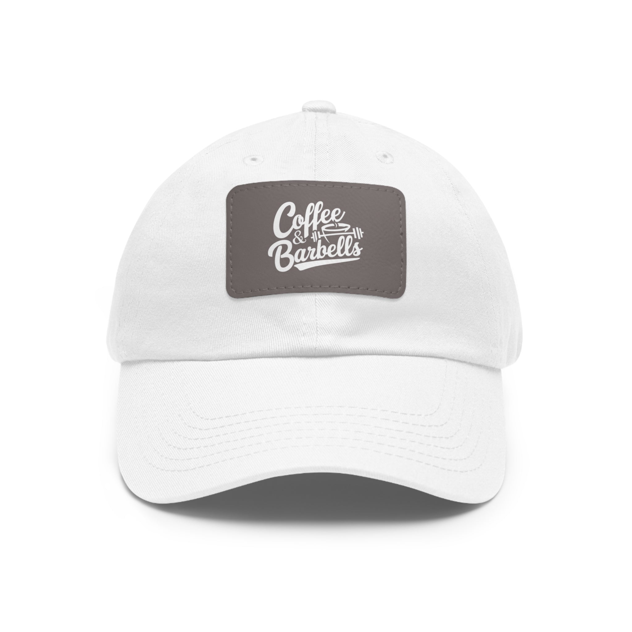 Coffee & Barbells - Dad Hat with Leather Patch (Rectangle) - White Font