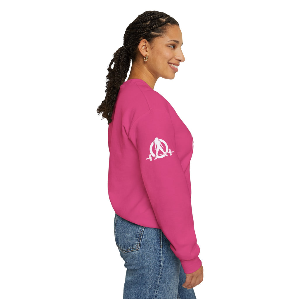 She is STRONG - Unisex Heavy Blend™ Crewneck Sweatshirt - Front White Logo - Plain Back