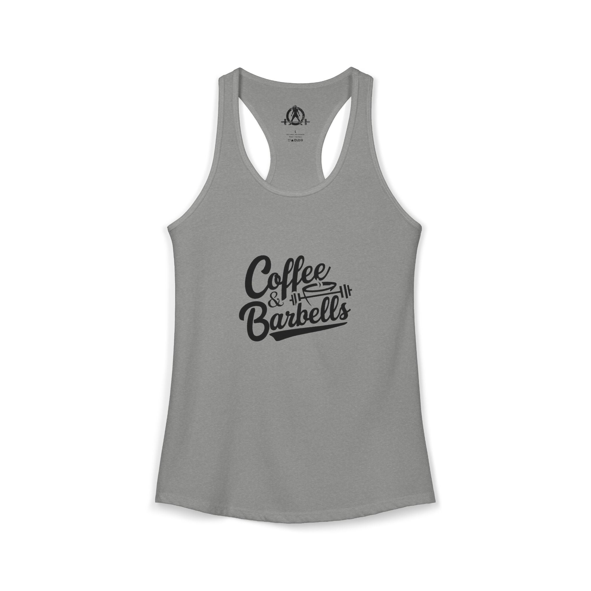 Coffee & Barbells - Women's Ideal Racerback Tank - Black Logo Plain Back