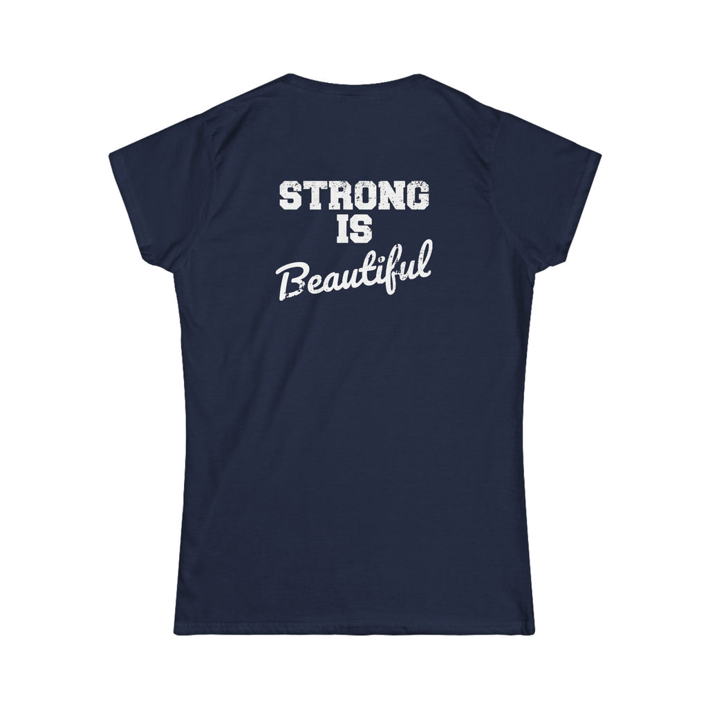 Strong Is Beautiful - Women's Softstyle Tee - White Distressed Logo Front & Back