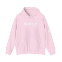 45 + 45 = 135  - Unisex Heavy Blend Hooded Sweatshirt  - White Logo Front & Arm - Plain Back