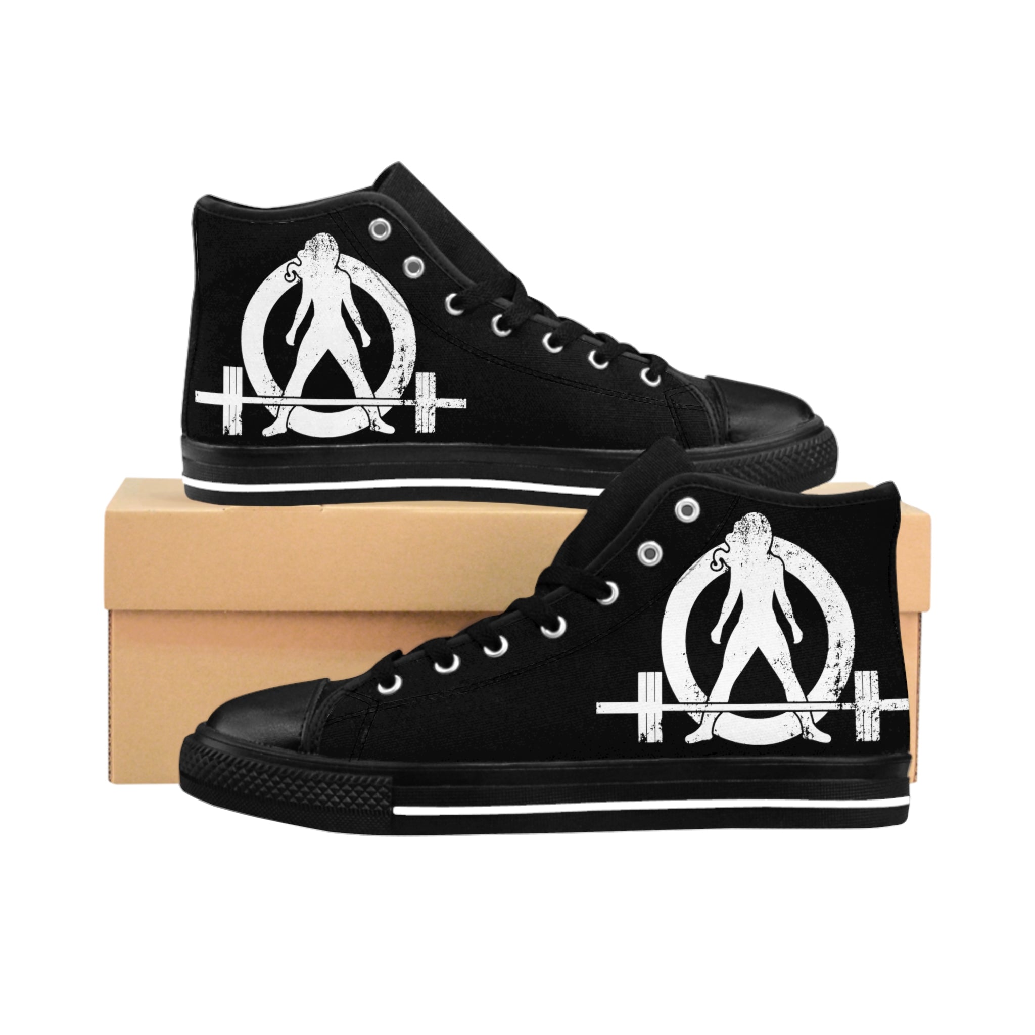 Women's Classic Sneakers - Black - Distressed White Logo