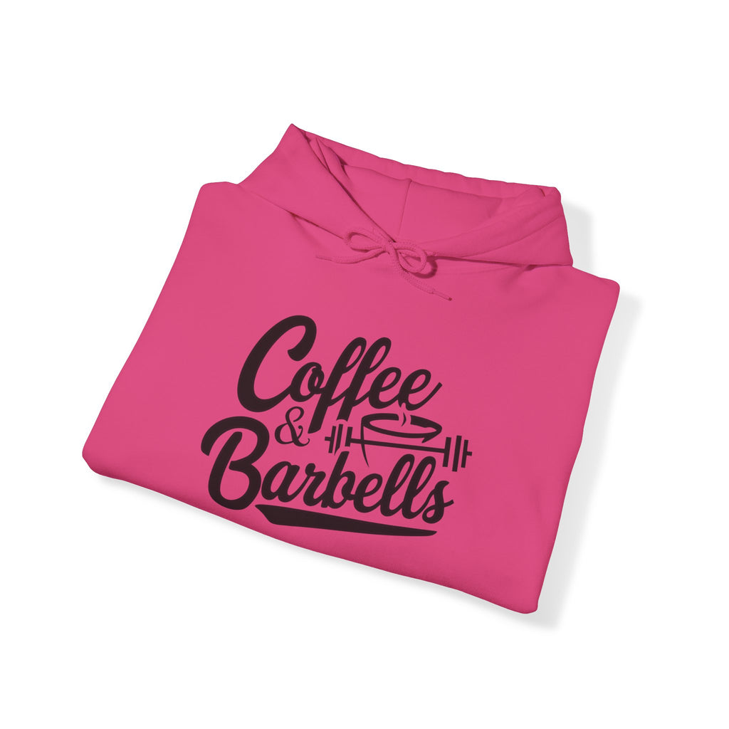 Coffee & Barbells  - Unisex Heavy Blend Hooded Sweatshirt - Black Logo on Front & Right Sleeve