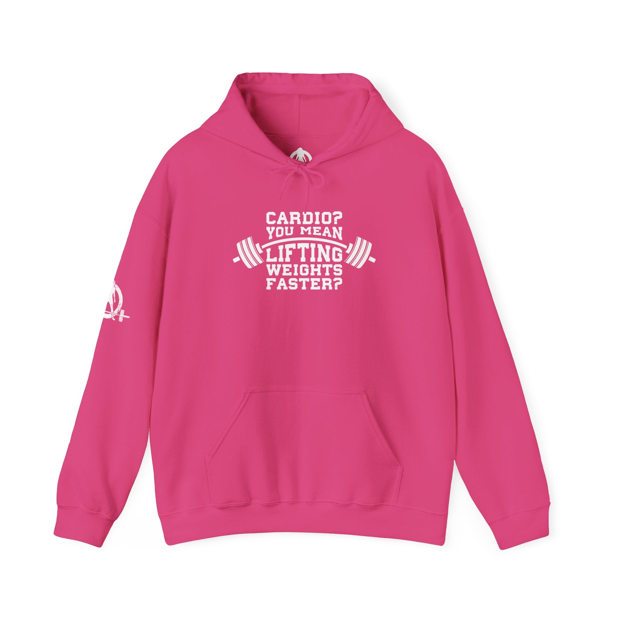 Cardio = Lift Weights Faster - Unisex Heavy Blend Hooded Sweatshirt - White Logo on Front