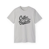 Coffee & Barbells - Unisex Ultra Cotton Tee - Front Black Logo - Plain Back