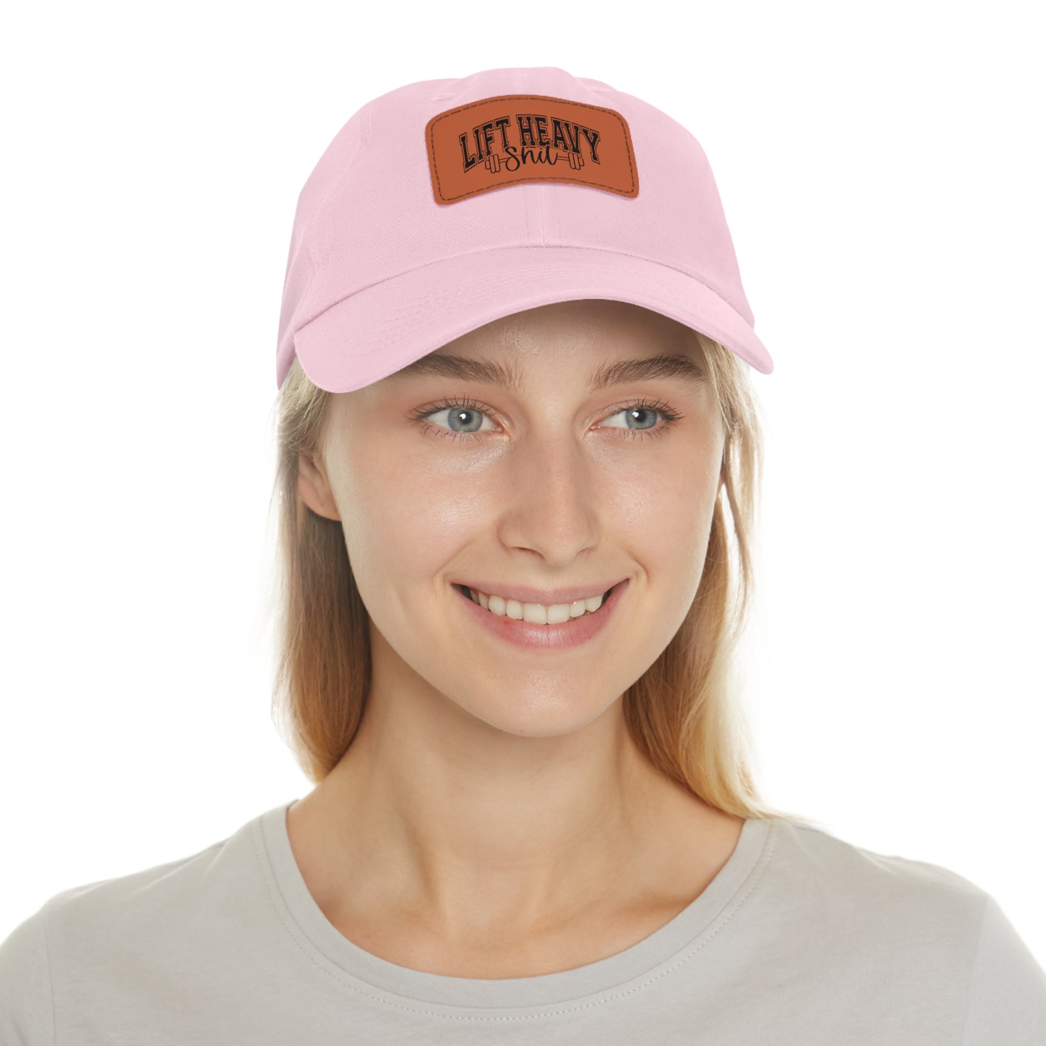 Lift Heavy Shit - Dad Hat with Leather Patch (Rectangle) - Black Font