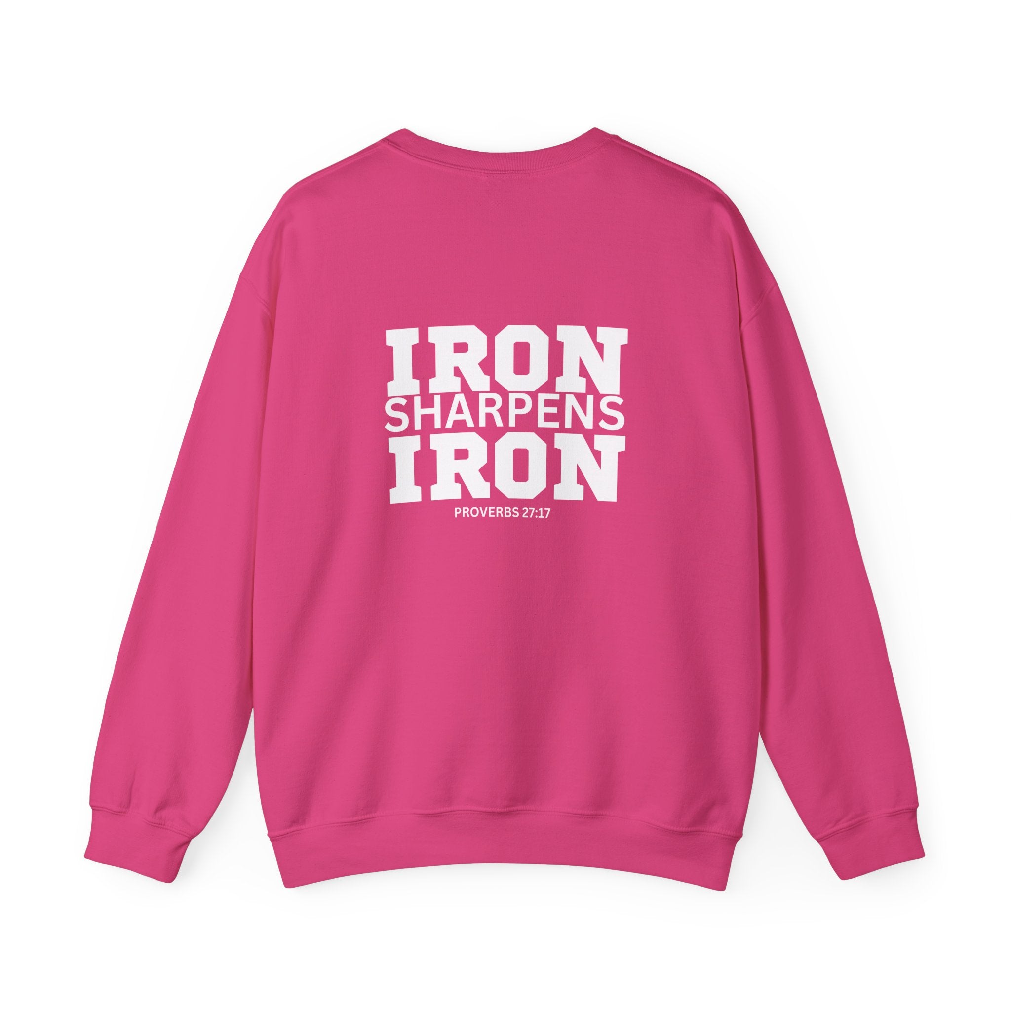 Iron Sharpens Iron - Unisex Heavy Blend™ Crewneck Sweatshirt - Front White Logo - Print on Front & Back