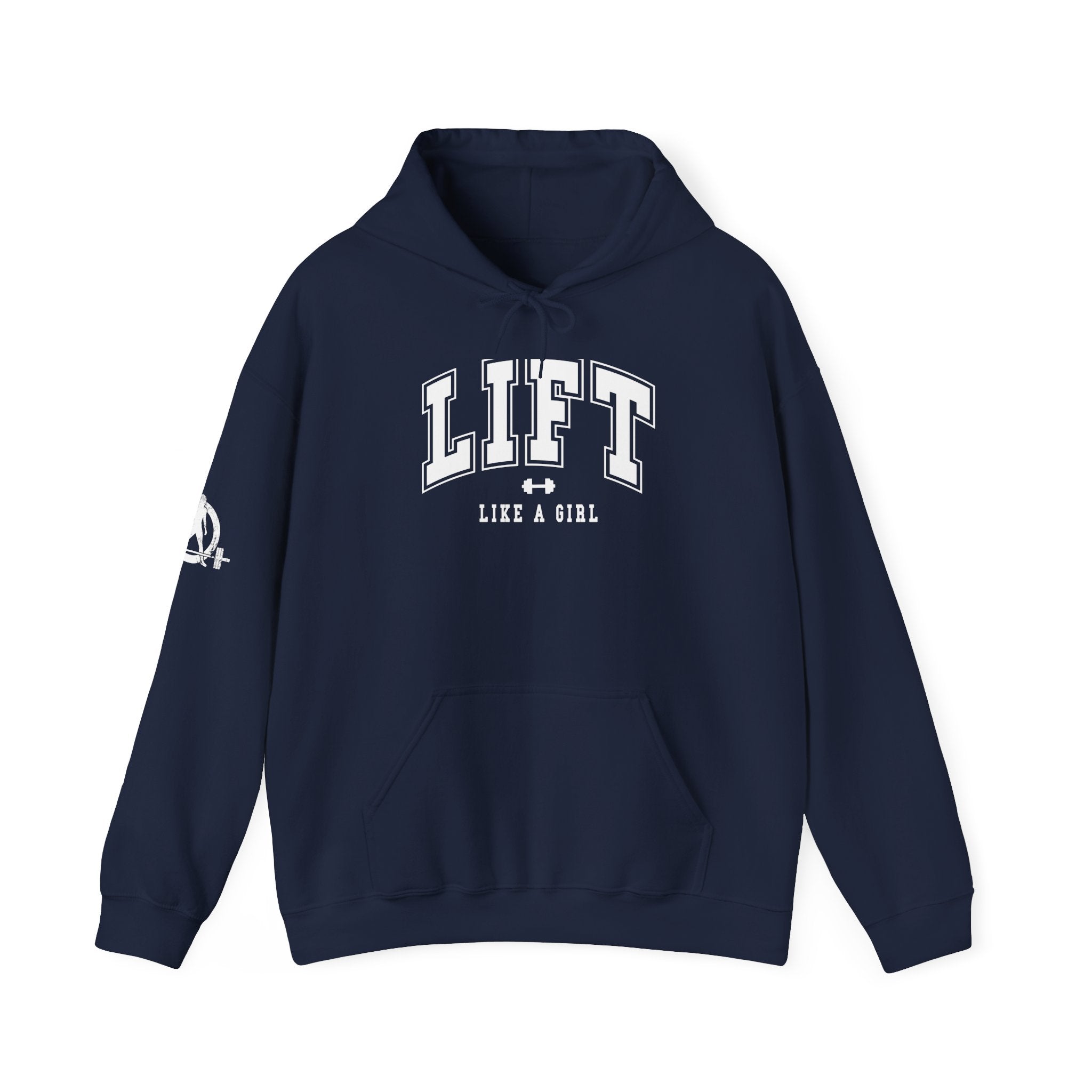 Lift Like.A Girl - Unisex Heavy Blend Hooded Sweatshirt - White Logo on Front & Right Sleeve