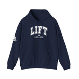 Lift Like.A Girl - Unisex Heavy Blend Hooded Sweatshirt - White Logo on Front & Right Sleeve