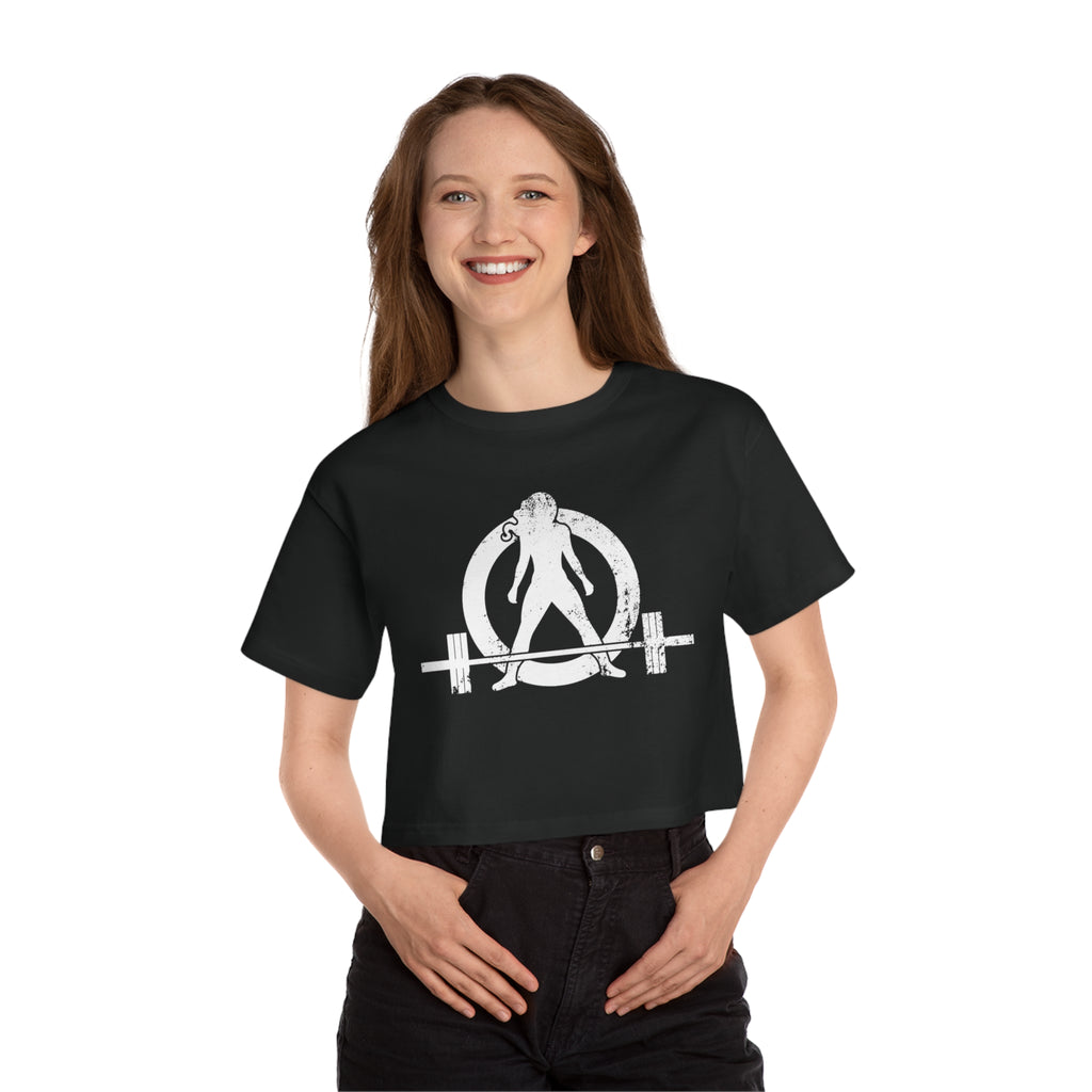 I DON’T WANT TO LOOK SKINNY I WANT TO LOOK LIKE I CAN KICK YOUR ASS – Champion Women's Heritage Cropped T-Shirt – White Distressed Log