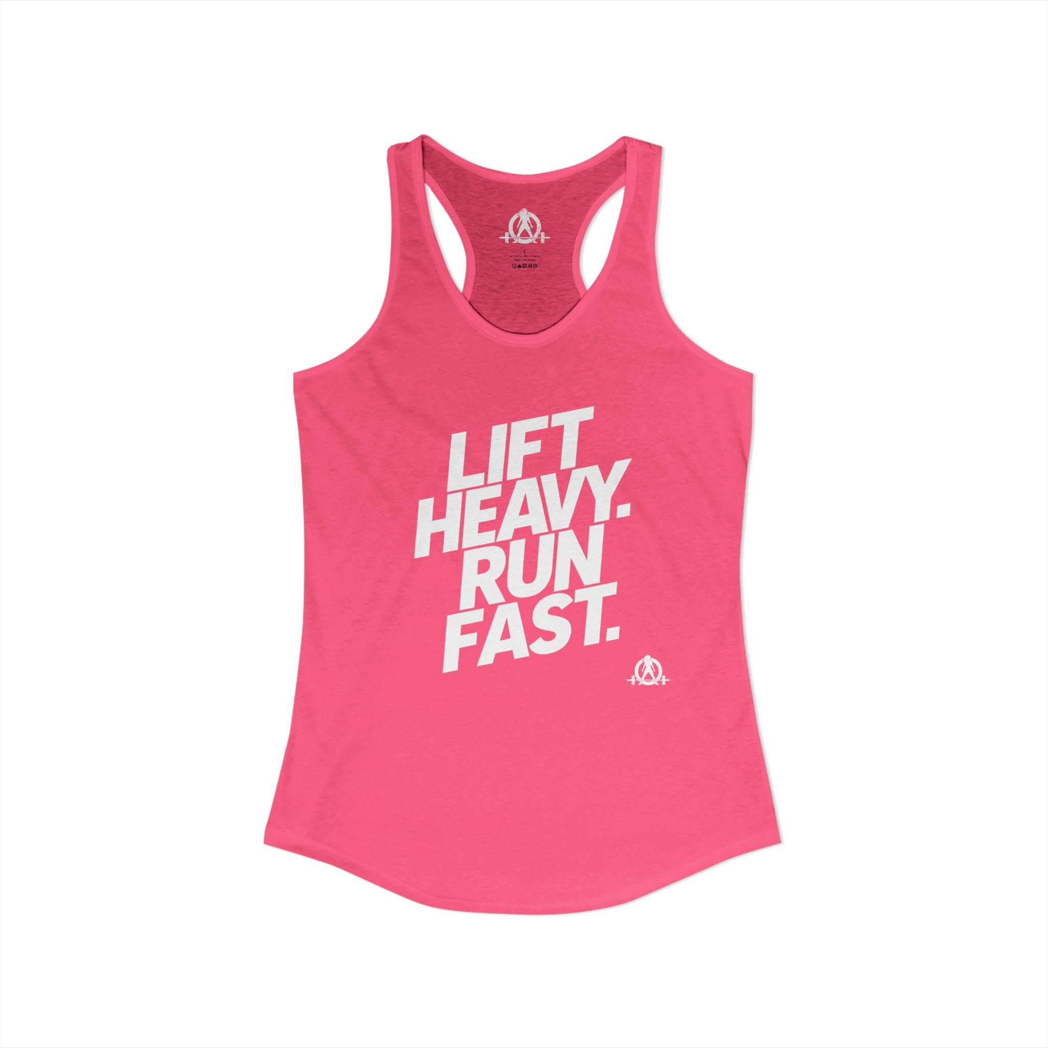 Lift Heavy - Run Fast - Racer Back Tank Top - Women's Ideal Racerback Tank (White Lettering)