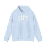 Lift Like.A Girl - Unisex Heavy Blend Hooded Sweatshirt - White Logo on Front & Right Sleeve
