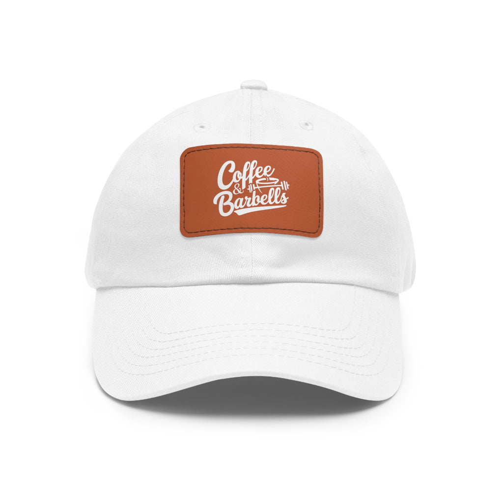 Coffee & Barbells - Dad Hat with Leather Patch (Rectangle) - White Font