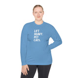 Lift Heavy Pet Cats - Unisex Lightweight Long Sleeve Tee - White Logo