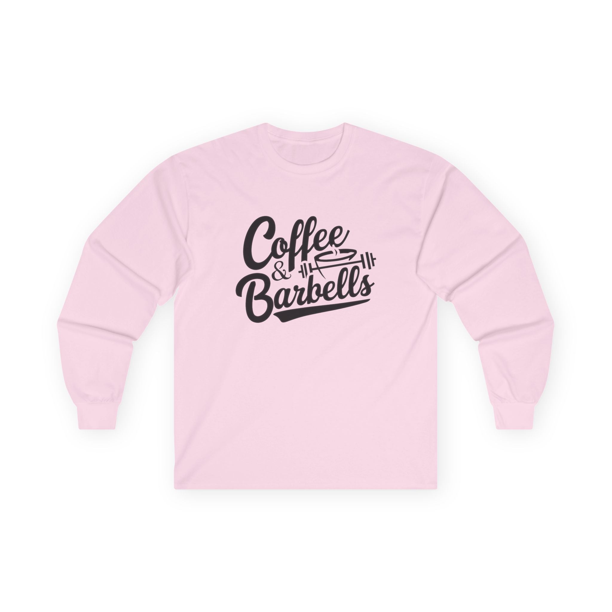 Coffee & Barbells - Unisex Ultra Cotton Long Sleeve Tee - Black Front Logo Plain Back