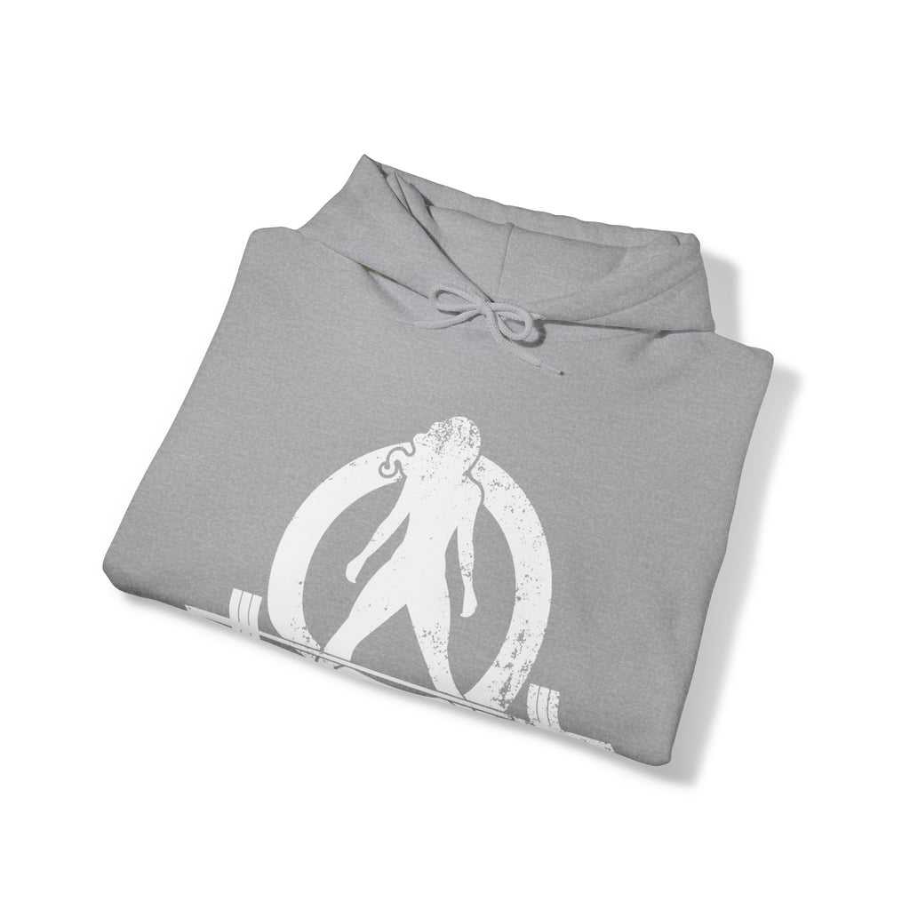 Strong Not Skinny - White Distressed Logo - Unisex Heavy Blend Hooded Sweatshirt