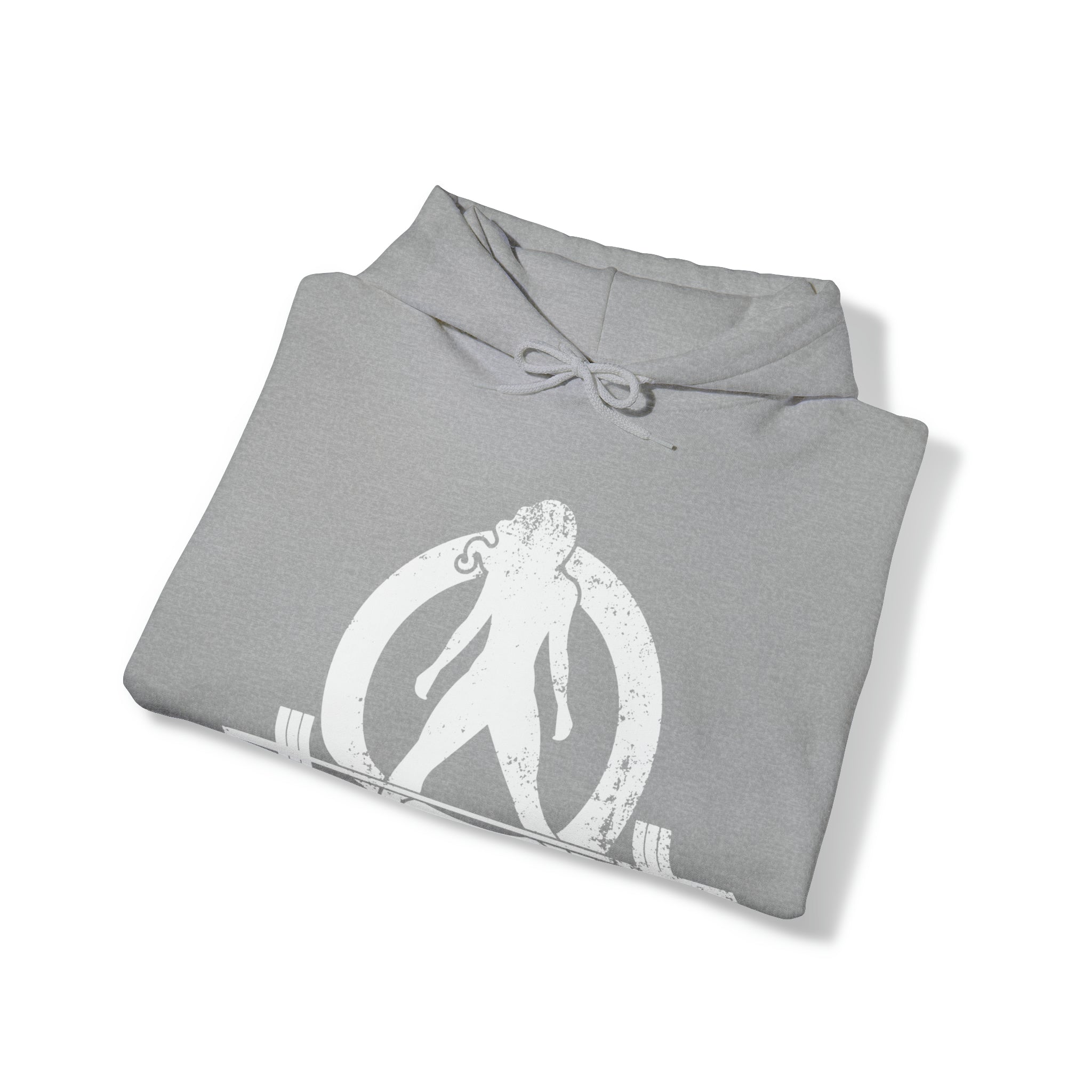 Strong Not Skinny - White Distressed Logo - Unisex Heavy Blend Hooded Sweatshirt