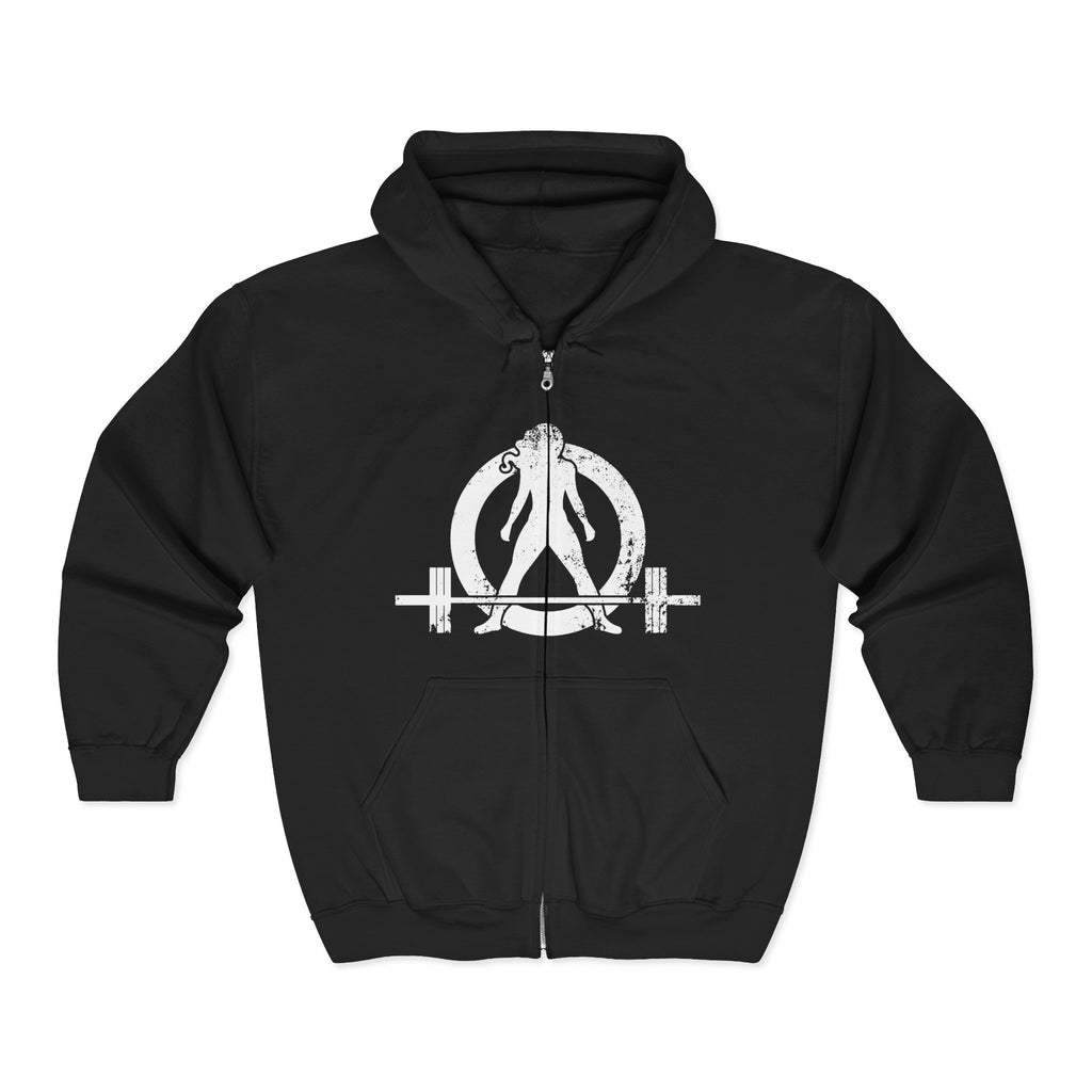 Unisex Heavy Blend Full Zip Hooded Sweatshirt - Front Chest White Logo - Plain Back