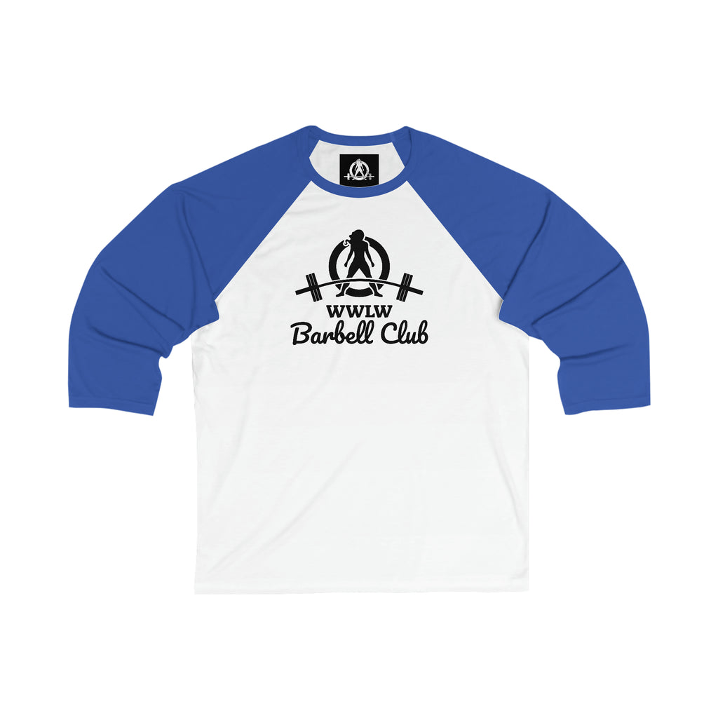 Barbell Club - Unisex 3\4 Sleeve Baseball Tee - Black Logo