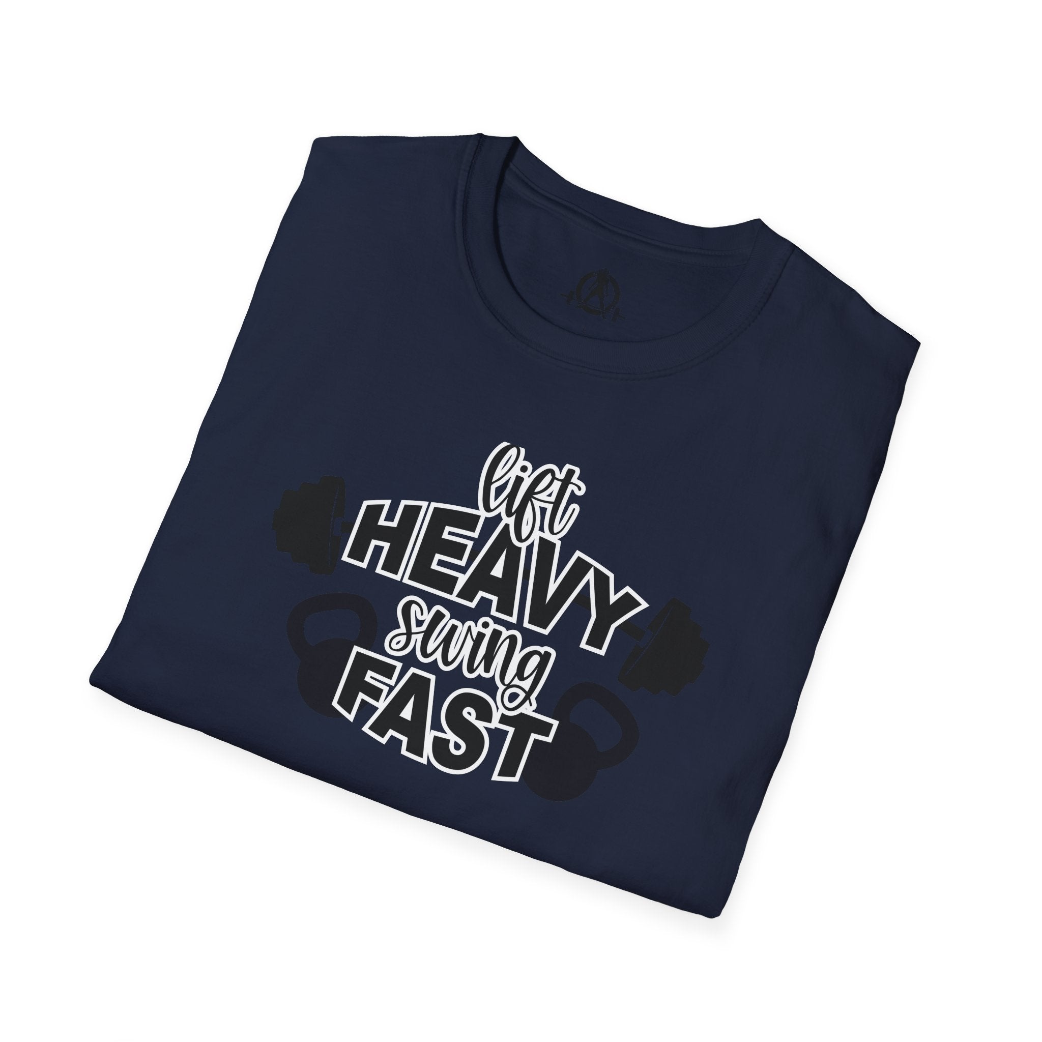 Lift Heavy Swing Fast - Unisex Softstyle T-Shirt - Front Logo Plain Back