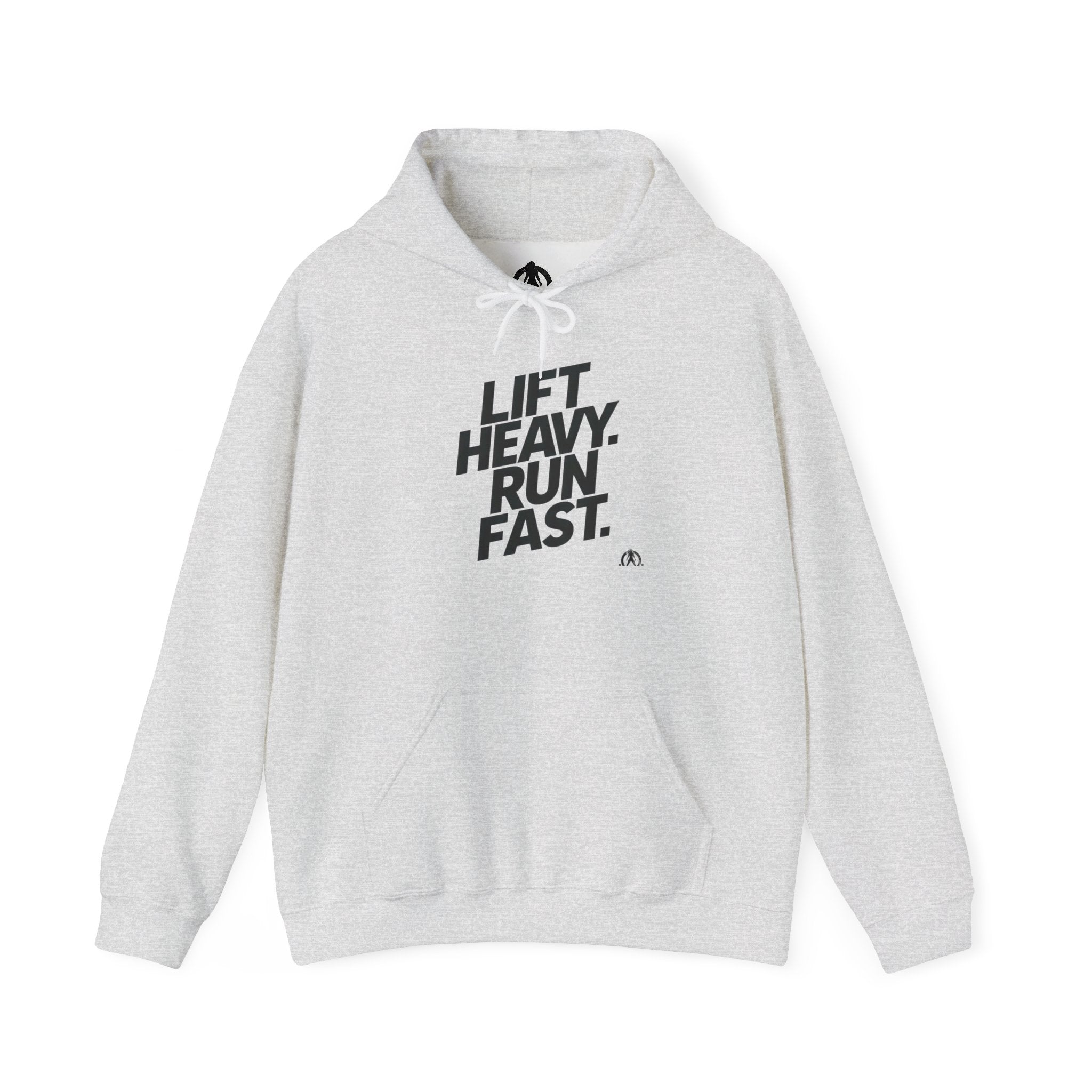 Lift Heavy Run Fast – Unisex Heavy Blend™ Hooded Sweatshirt (Front Black Logo) 🏋️‍♂️🏃‍♀️🖤