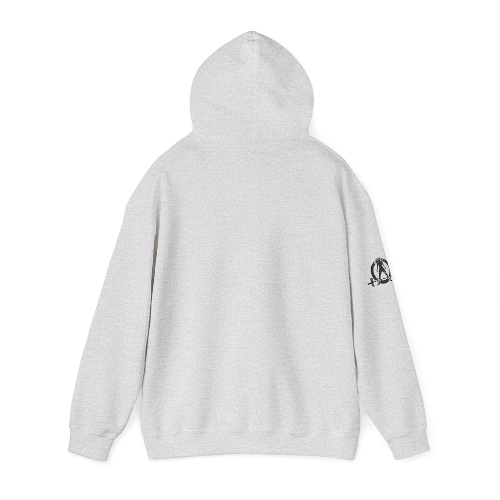 Lift Heavy Swing Fast - Unisex Heavy Blend Hooded Sweatshirt - Black Logo - Right Shoulder - Plain Back