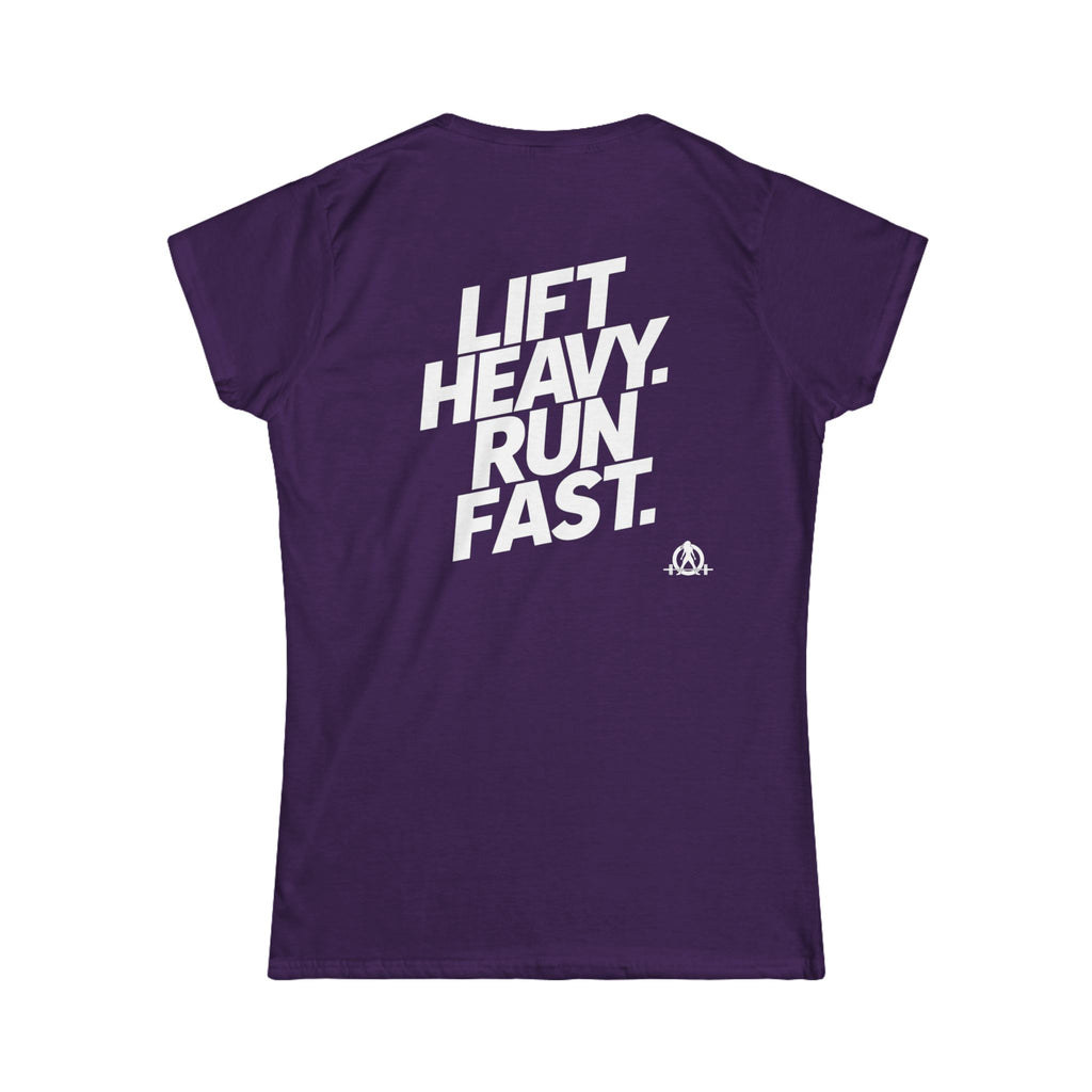 Lift Heavy Run Fast - Women's Softstyle Tee - White Front & Back Logo
