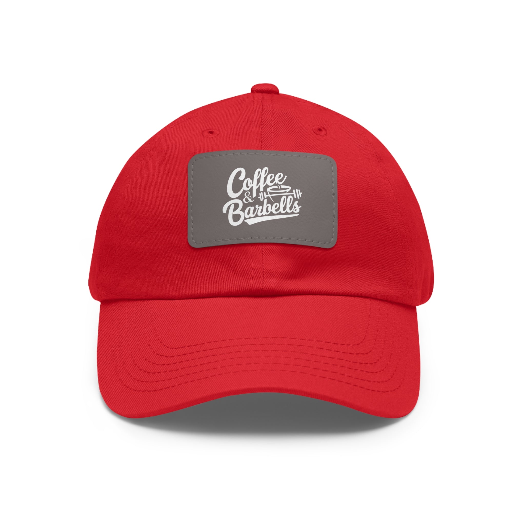 Coffee & Barbells - Dad Hat with Leather Patch (Rectangle) - White Font