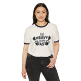 Lift Heavy Swing Fast - Unisex Cotton Ringer T-Shirt - Black Logo Front Plain Back